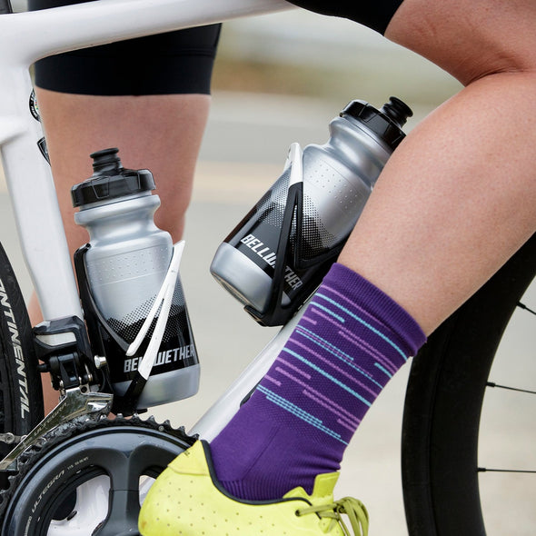 close up of purple linear sock